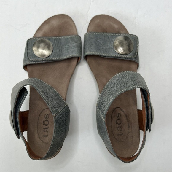 Taos 36 US 6 Blue Leather Carousel Wedge Sandals Hook Loop Straps Comfort - Picture 5 of 6